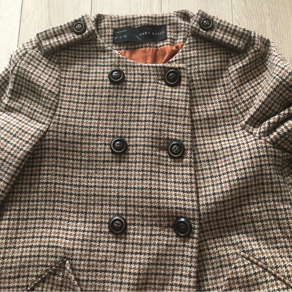 Zara Double Breasted Plaid Wool Coat in Brown Size L - Picture 8 of 14